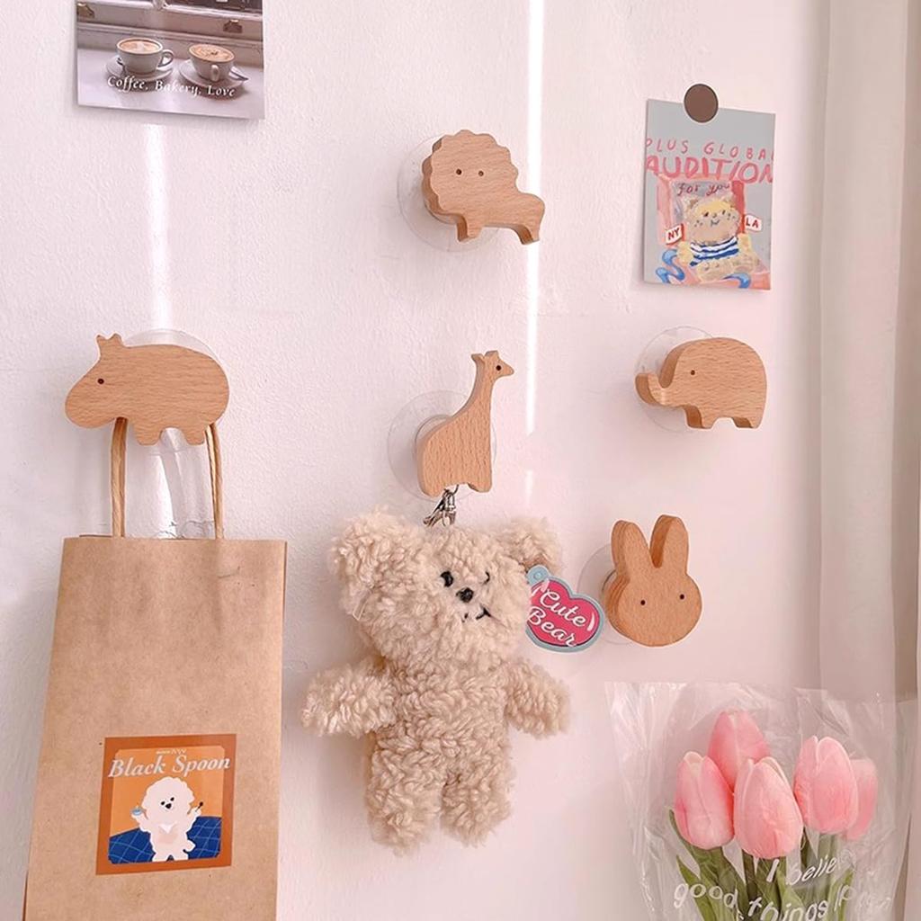 ZATAO Wall Perforated Screw Door Antique for Wall Set of 6 Hooks, Self-Adhesive, Board, Mount, Handle, Wooden, Cute, Clothes, Hats, Bags, Kitchen,