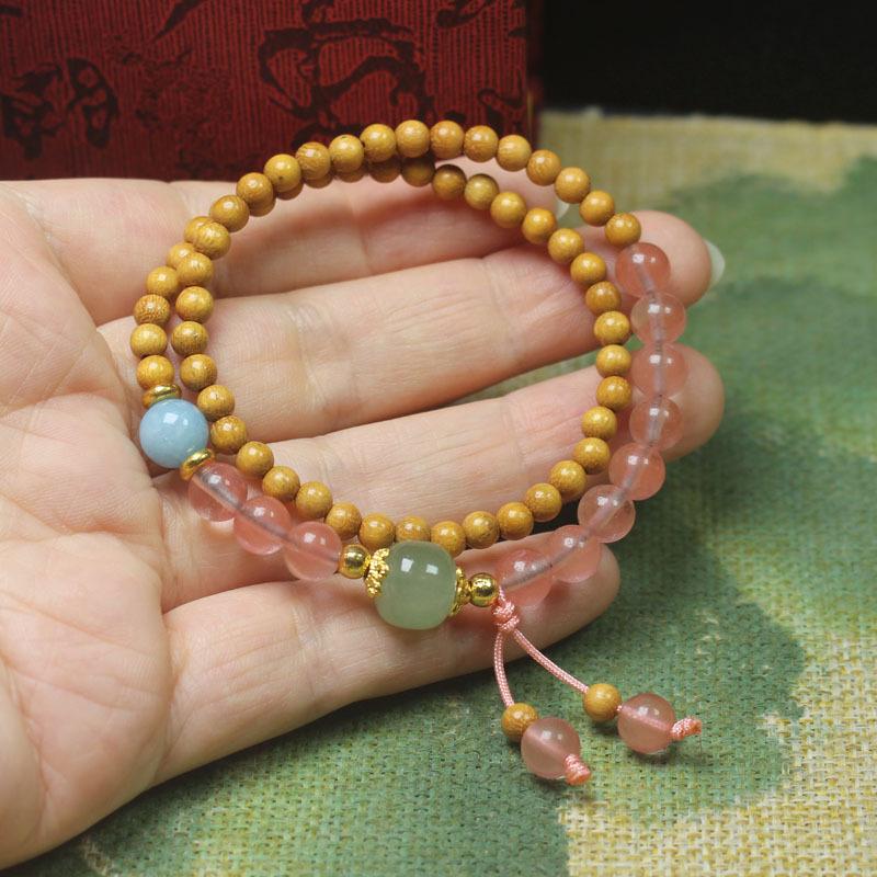 Sandalwood Bead Bracelet 4mm Double Layer, Natural Stone Beaded Wristband, Ethnic Jewelry Gift