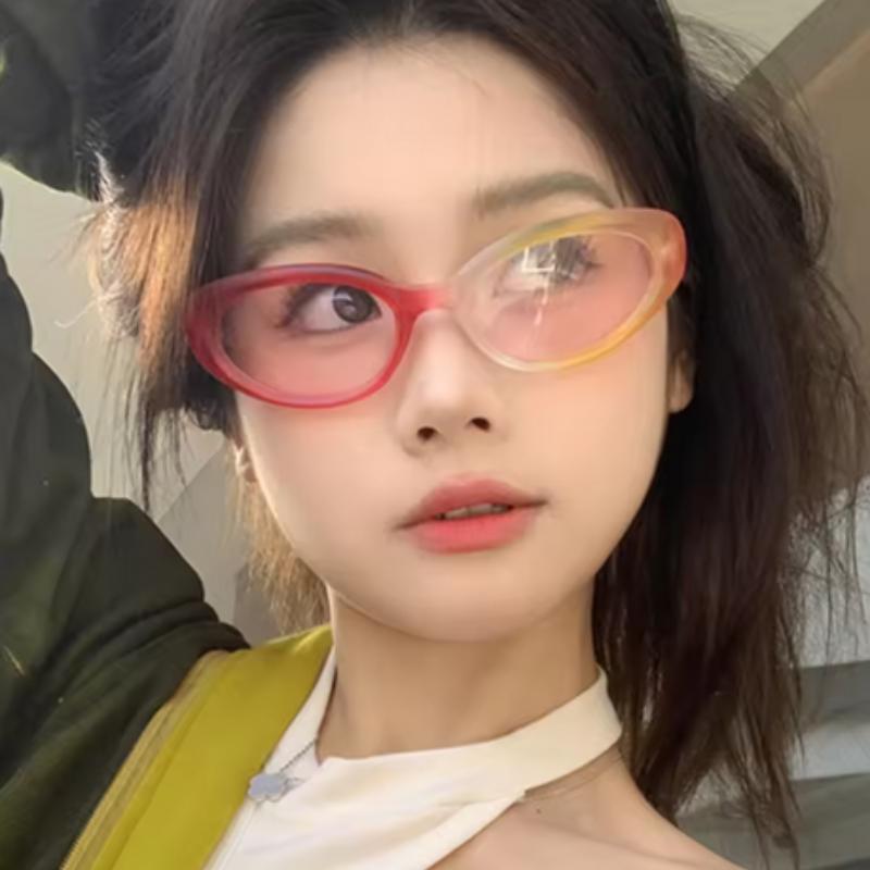 2PACK Fashion Candy Colour Retro Cat Eye Oval Sunglasses Black Small Frame Y2K UV Protective Sunglasses Outdoor Party Glasses