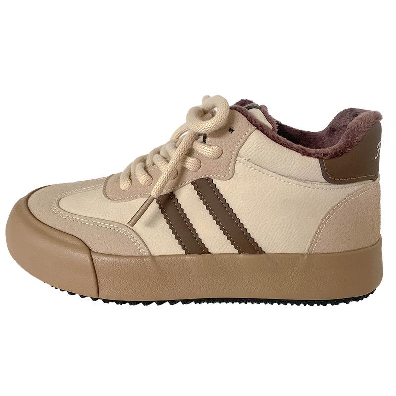 

6589 бархатные туфли на толстой подошве с высоким берцем для женщин, 2024, новые популярные зимние туфли с круглым носком из двух хлопковых досок, теплая хлопковая обувь 40 бежевый