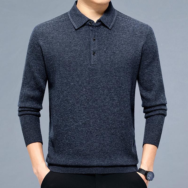 Men s High-End Winter Wool Lapel Sweater - Versatile Thickened Cashmere Knit Top XL серый