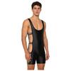 Men‘s Shiny One Piece Swim Bodysuit S-3XL Low Cut Neck Strappy Side Open Elastic Waistband Boxer Bottom for Bodybuilding Pool Training