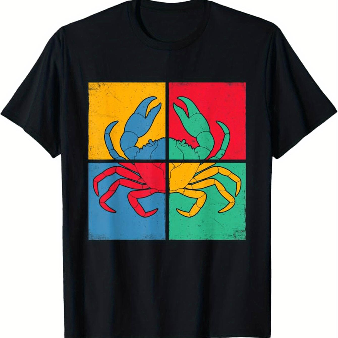 

Crab Pop Art Graphic Tee Men Casual Short Sleeve Crew Neck Breathable Cotton TShirt 4XL