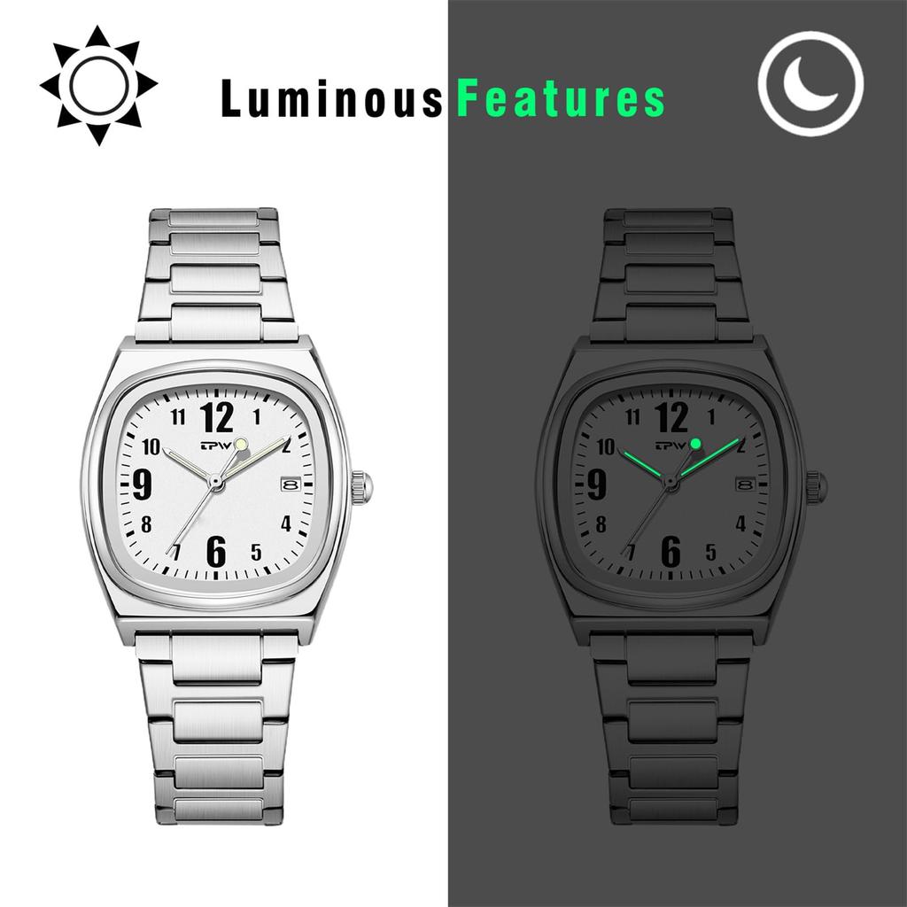 Square Watch Women Calendar Luminous Analog Display Cute Fashion Stainless Steel Band Waterproof Quartz Wristwatch Fashion Accessory - Birthday