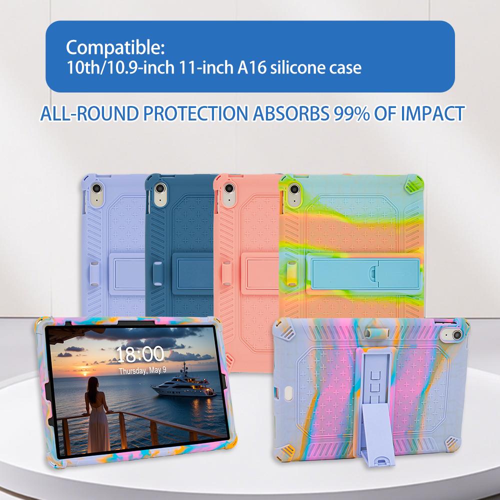 Soft Silicone Case Universal For iPad 11" 2025 A16 11th 10.9 2022 10th Geneneration Adjustable Stand Cover With Shoulder Strap