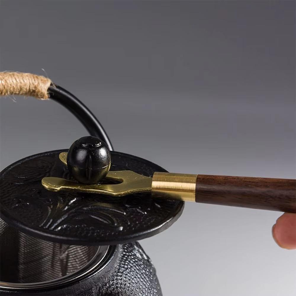 Wood Copper Tea Kettle Cover Fork 17cm Kung Fu Tea Tools New Teapot Lid Clip for Cast Iron Teapot