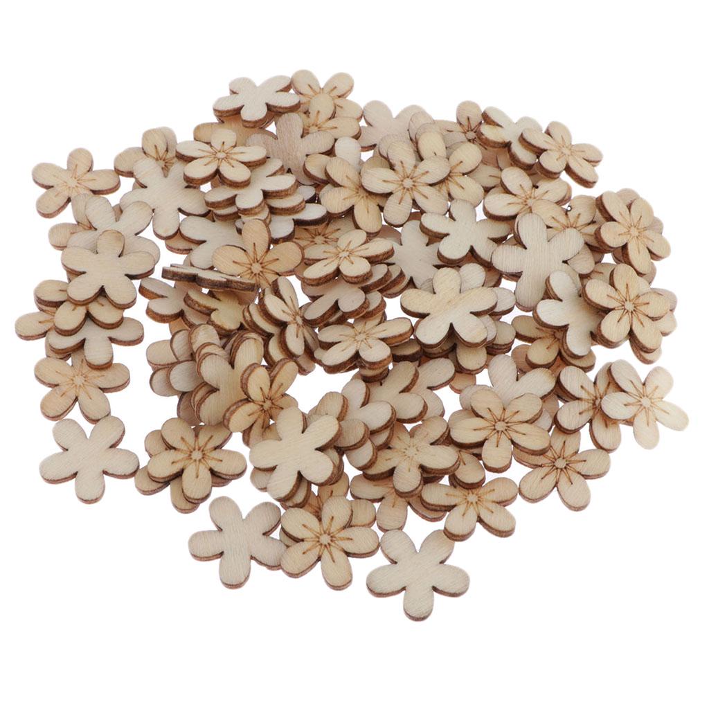 100Pcs Creative Blank Wooden Flower Hearts Star Cutouts Slice for DIY Art Craft Decoration Home Party Doodle Scrapbooking