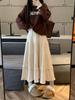 Women's High Waist Corduroy A-Line Mid-Length Skirt with Lace - Autumn/Winter 2025