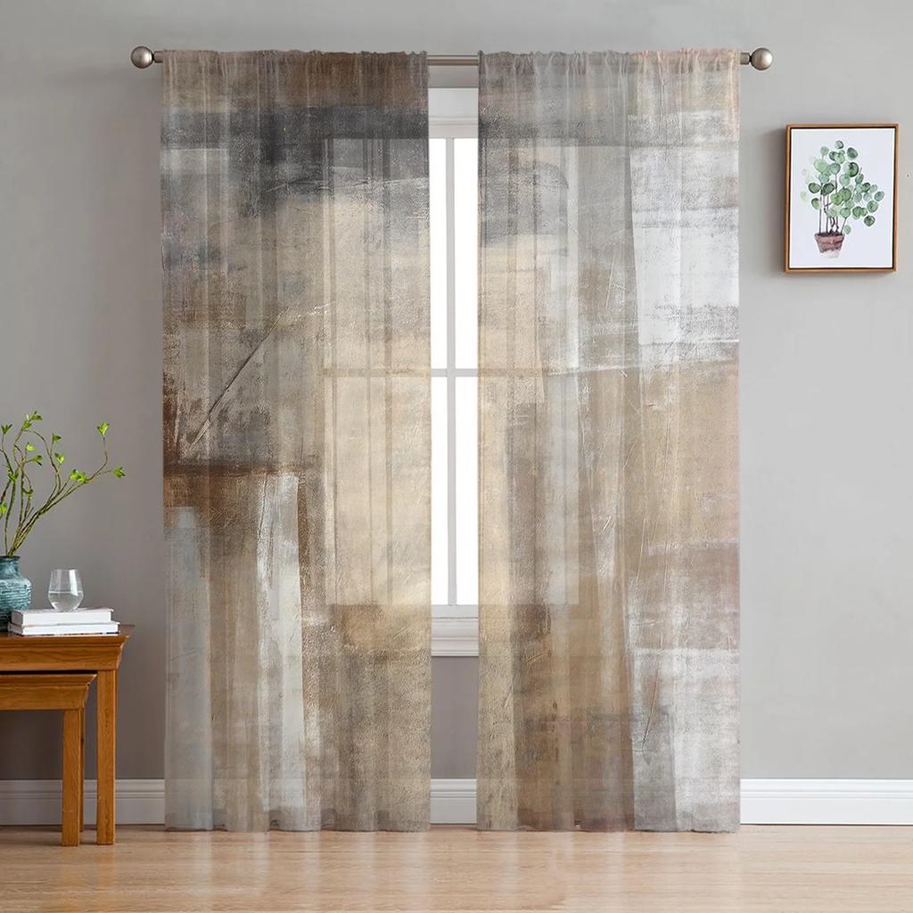 Luxus Tüll Vorhänge Kunst Farbe Moderne Retro Wohnzimmer Küche Chiffon Vorhang Jugend Schlafzimmer Sheer Boden Volant Vorhang