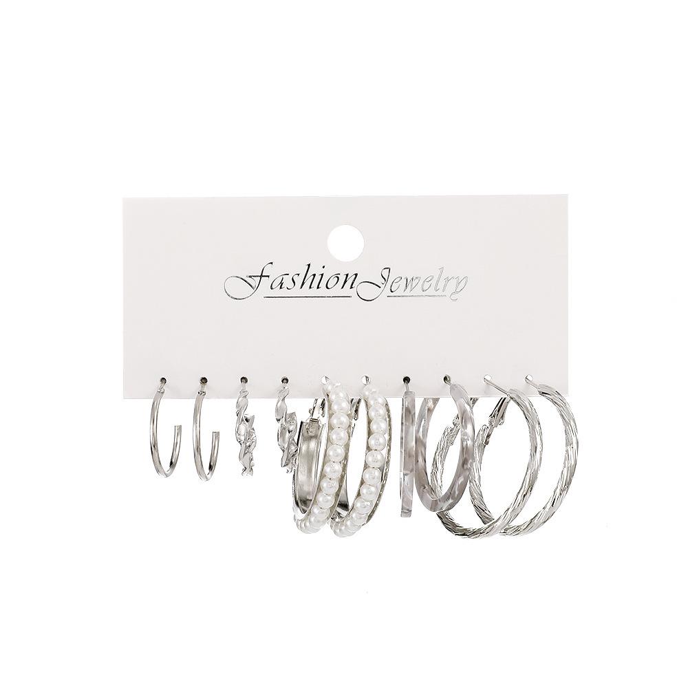 European and American Geometric Metal Hoop Earrings Set