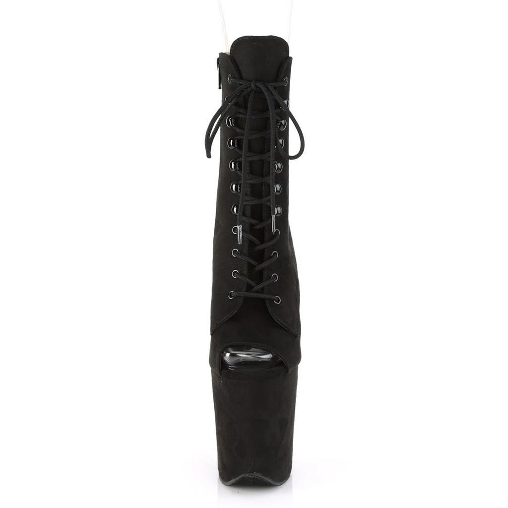 20Cm Front Lace-up Fish Mouth Thin Heel High Heel Low Boots Nightclub Stage Pole Dance High Heel Sole Short Boots YKC