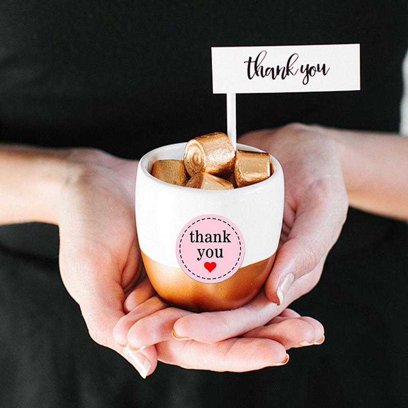 500 Sheets/roll 1 Inch Pink Love Thank You Stickers, Heart Stickers, Flower Stickers, Envelope Seal Stickers, Thank You Stickers