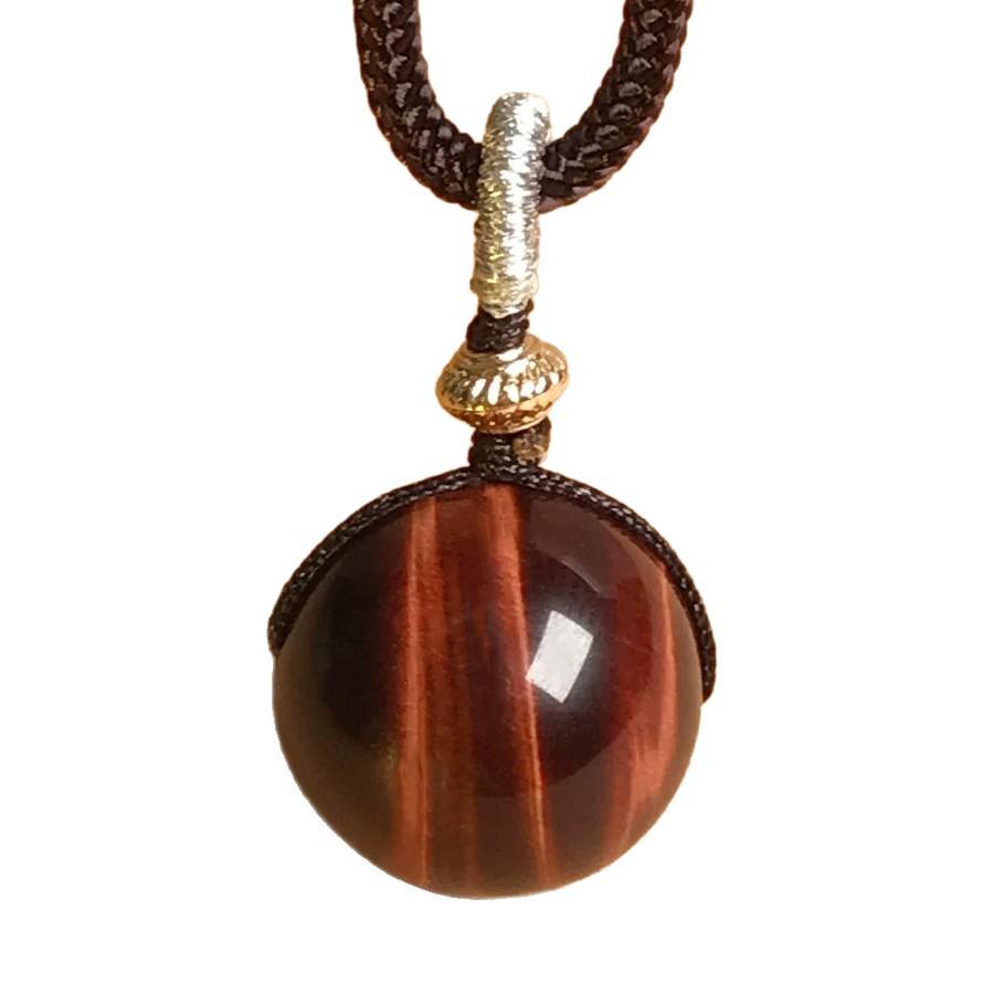 Tiger Eye, Obsidian & Amethyst Pendant Necklace – 16MM for Men