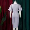 Office Ladie Bodycon Dresses V Neck Short Sleeve Solid Package Hips Mid Calf Professional Business Work Robe Dress