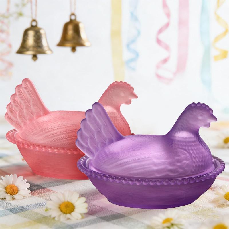 Henne im Nest Glasschale, Kristallgläser Bonboniere mit Deckel Hühnerförmige Hühner Obstschale Dessert Snacks Teller Retro Schale Glas