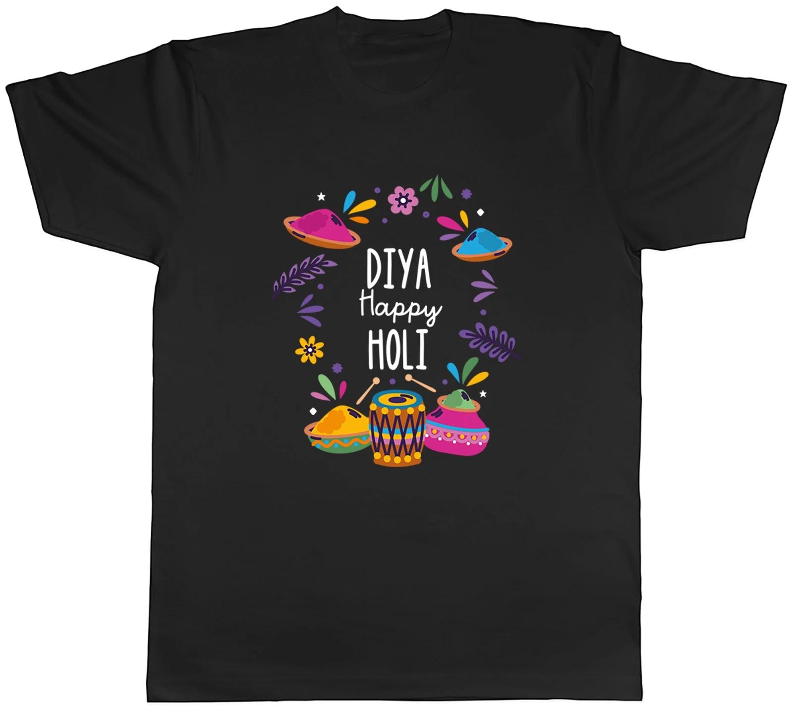 Personalised Happy Holi Pots of Colour & Flowers Mens T-Shirt Tee Gift Top L