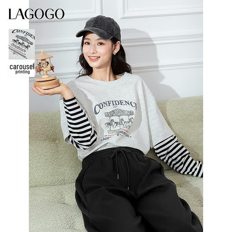 LAGOGO Women s Loose Fit Letter Print T-Shirt XL