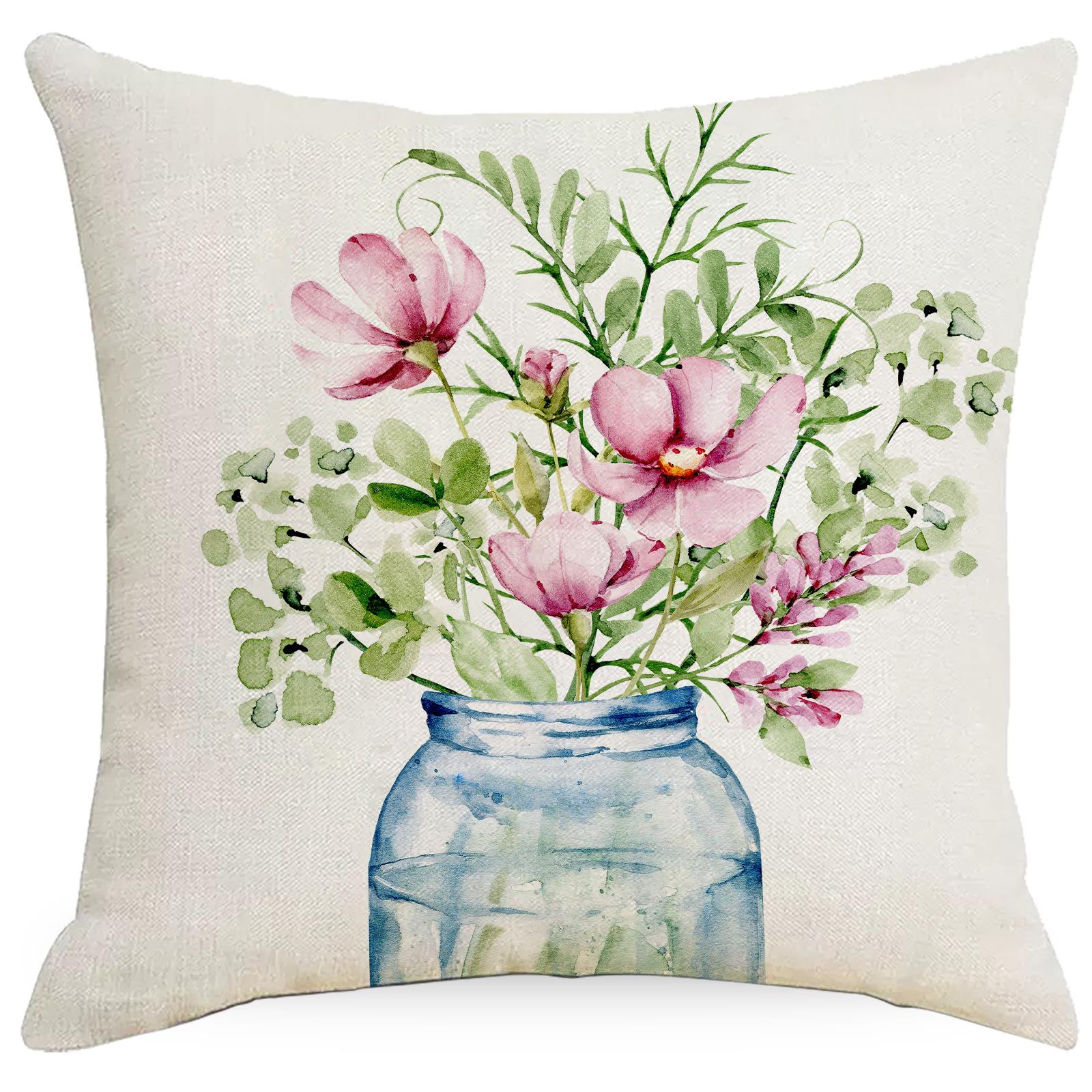 

Наволочка с растениями и цветами Весенние и летние цветы Принт с буквами Льняная наволочка Чехол для подушки для поясницы и спины 45 * 45Cm without pillow core