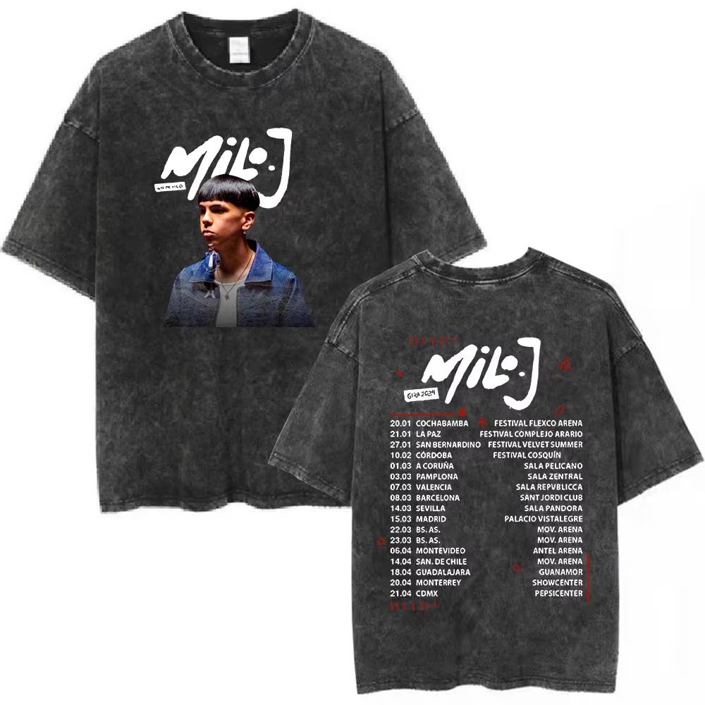 Rapper Milo J Tour T-Shirt Album Merch T-Shirt Herren Damen Mode Hip Hop Vintage Gewaschen Kurzarm T-Shirts Fan Geschenke