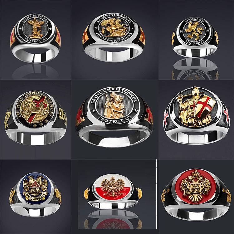 Chenrui Gold Masonic Symbol Retro Men's Enamel Ring