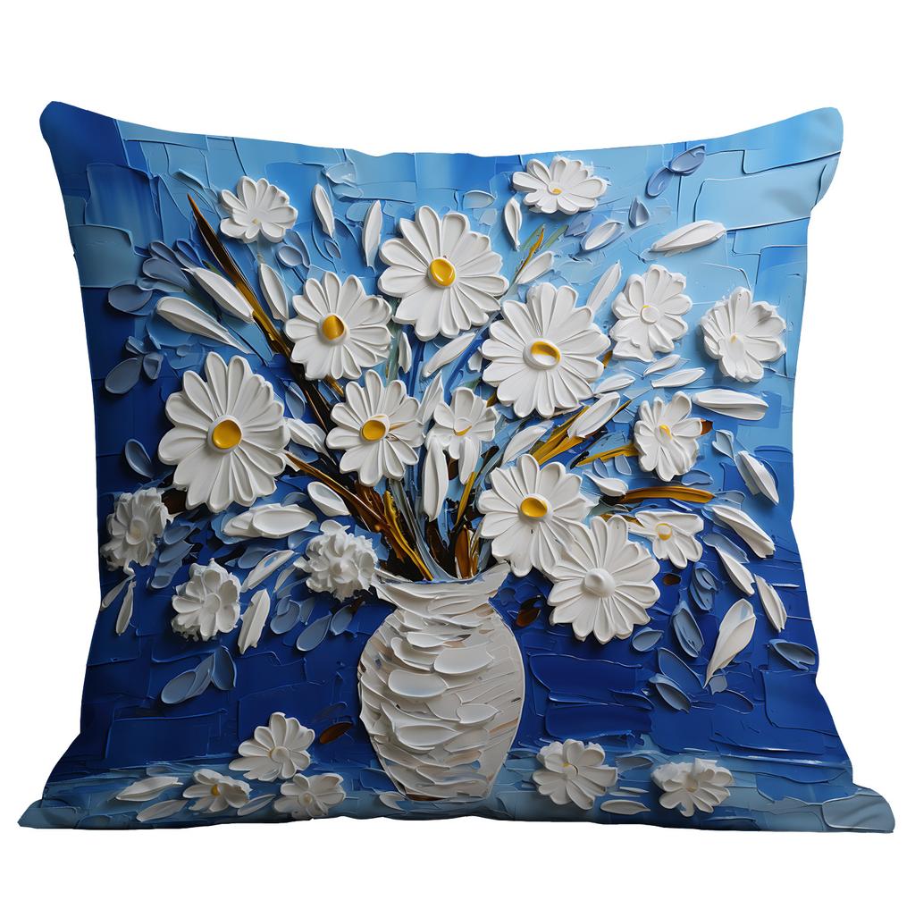 New Flower Pillowcase Imitating Three-dimensional Oil Painting Style Creative Floral Home Living Room Sofa Cushion Pillowcase