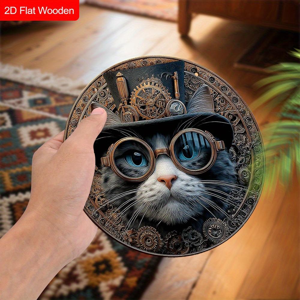 Retro Wooden Sign with Cool Cat Pattern - Unique Wall Pediments - Ideal for Front Door, Yard, Wall Decor