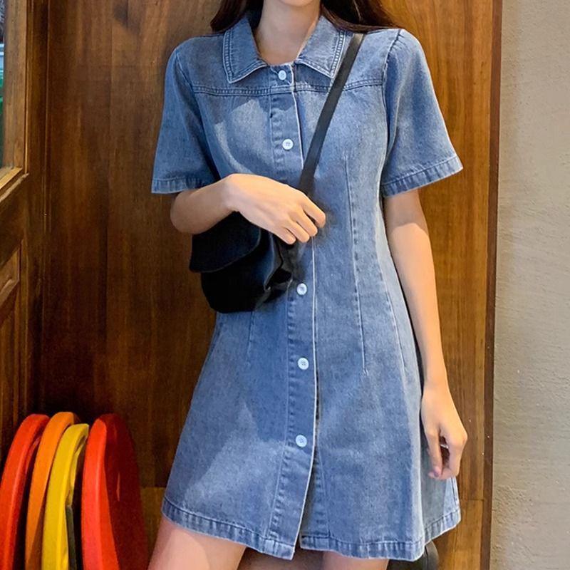 

Women s Summer Plus Size Tummy-Control Denim Suspender Dress - Petite Fit with Age-Reducing Design Medium