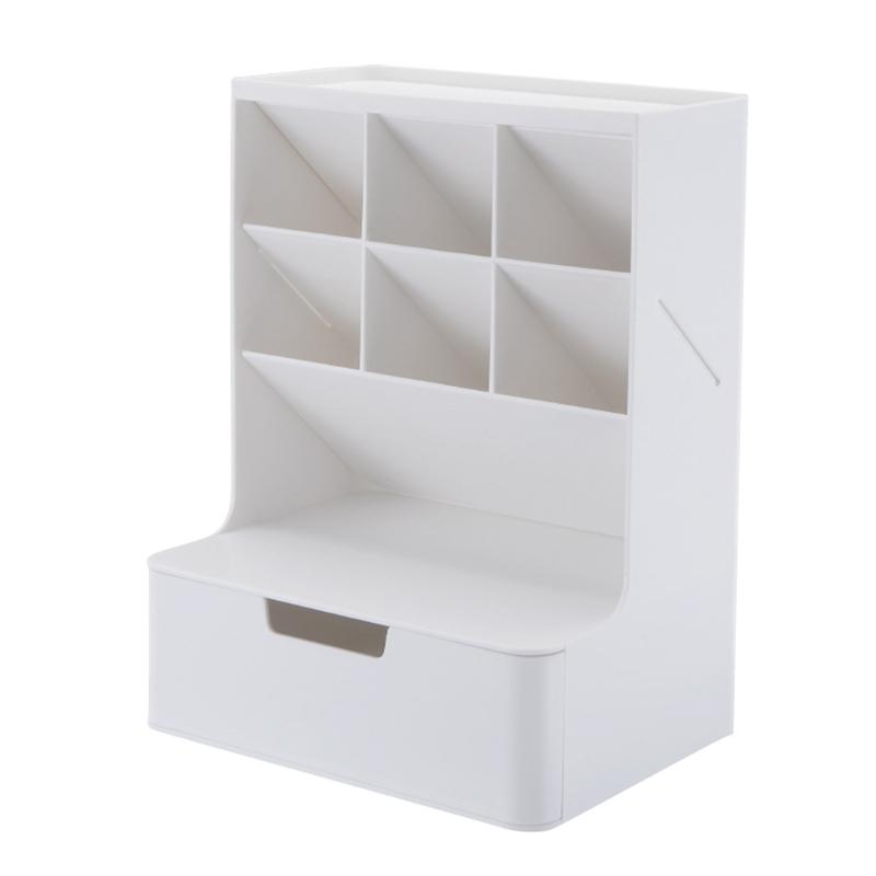 

Multi-functional Pen Organizer with Drawer 6-grid Inclined Pen Slot Stackable Makeup Organizer Holder for Bedroom Vanity білий