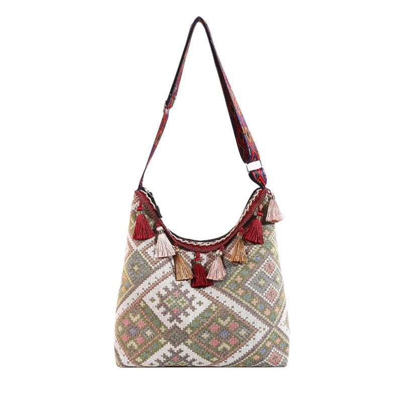 Embroidery Tassels Style Large Shoulder Bags Capacity Single Girl Shoulder Bag