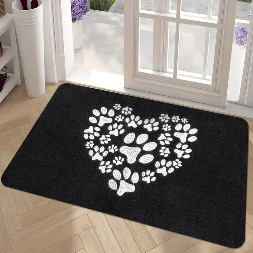 Cute Dog Paw Prints Pattern Printed Entry Doormat Fun Non-Slip Door Mat for Bedroom Living Room Entrance Machine Washable Carpet