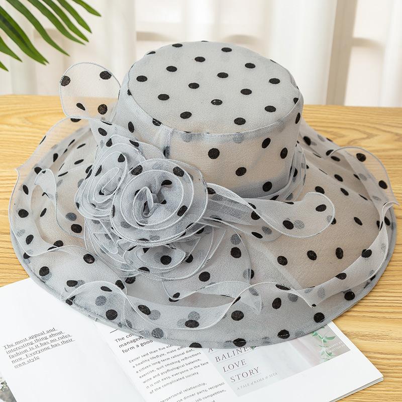 Sun hat women summer eaves sun protection polka dot flower foldable travel face cover polka dot beach sun hat
