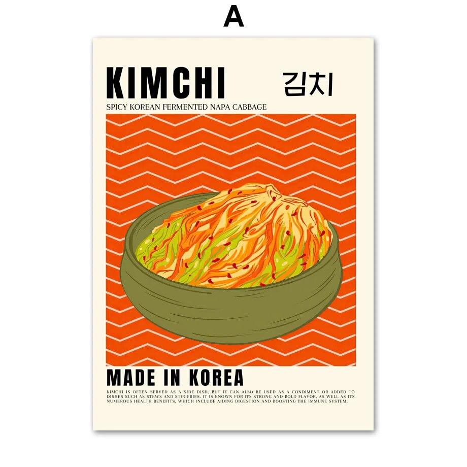 

Ретро корейская кухня Кимчи настенная живопись на холсте плакаты на скандинавскую тему и принты настенные панно для кухни декор для столовой без рамки 21*30cm