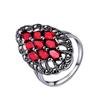 Elegante Anello Retro in Argento Thailandese con Granato Nero e Zirconi