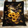 [Lightweight Blanket] 1pc Lightweight Portable Blanket - Sunflowers and Butterflies Print Flannel Throw | Digital Printing