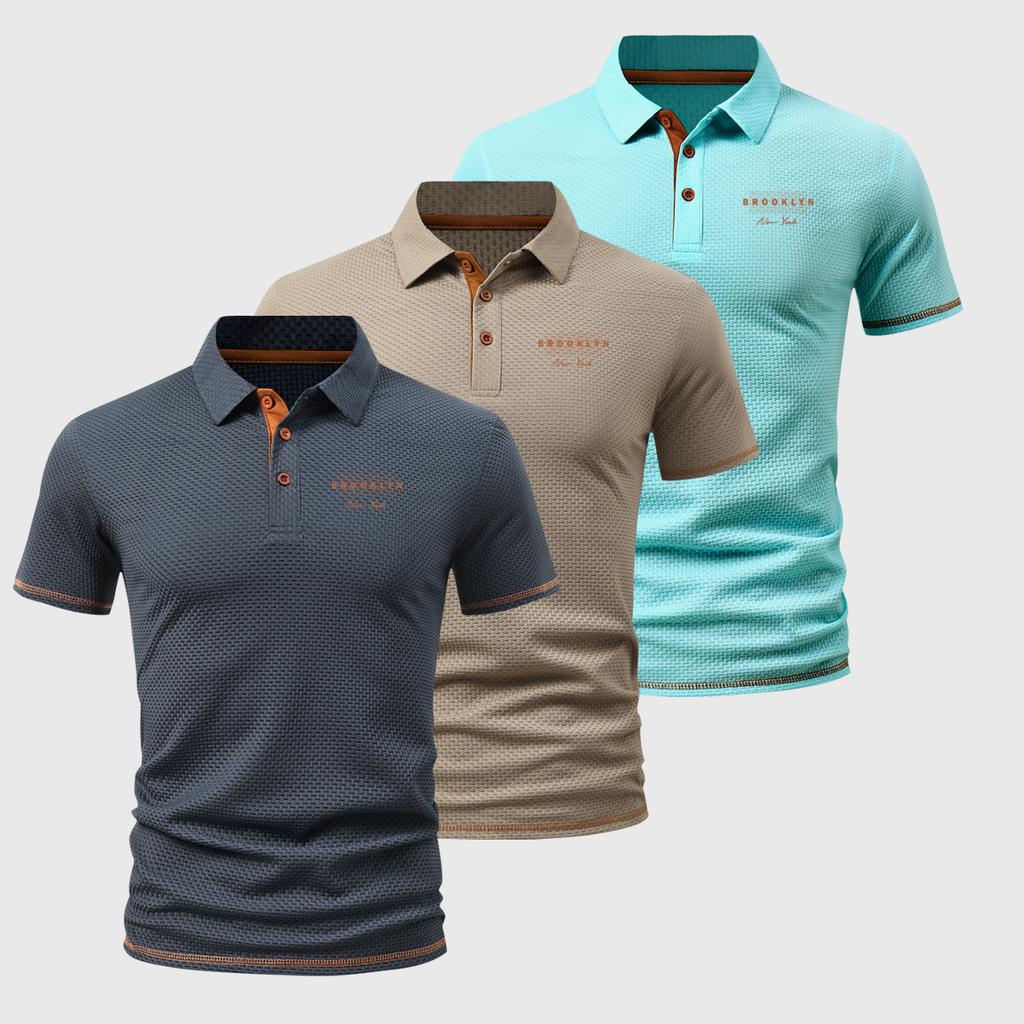 Set da 3 pezzi Polo da uomo - Manica corta, Design con colletto a 3 bottoni, Leggero, Traspirante e che assorbe l'umidità—Un must-have per il lavoro, lo sport e l'abbigliamento casual