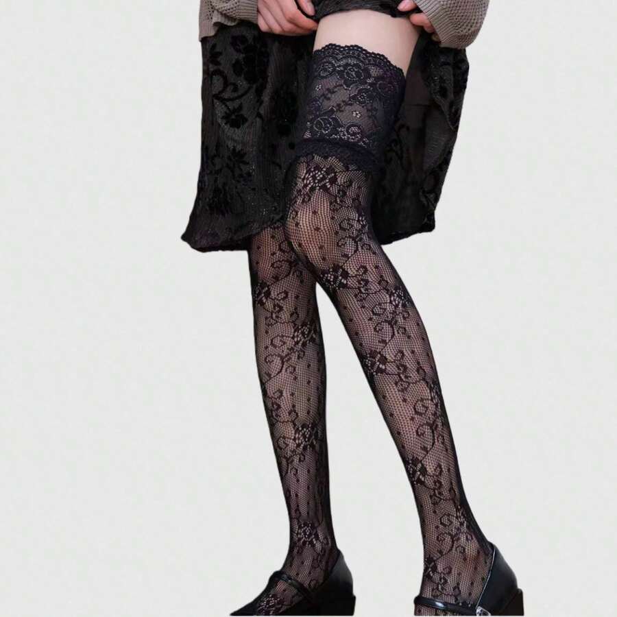 Black Lace Over-The-Knee Stockings For Women All Season