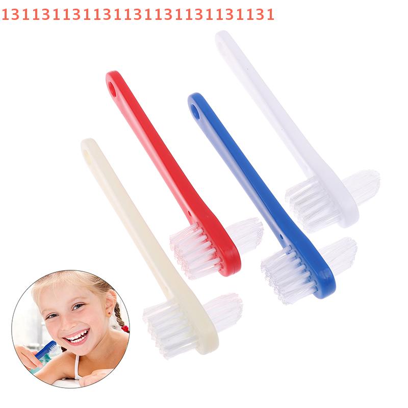 1 Pcs Double Head Manual Toothbrush Portable False Teeth Cleaner Denture Care Supply In Blue Red White Colors