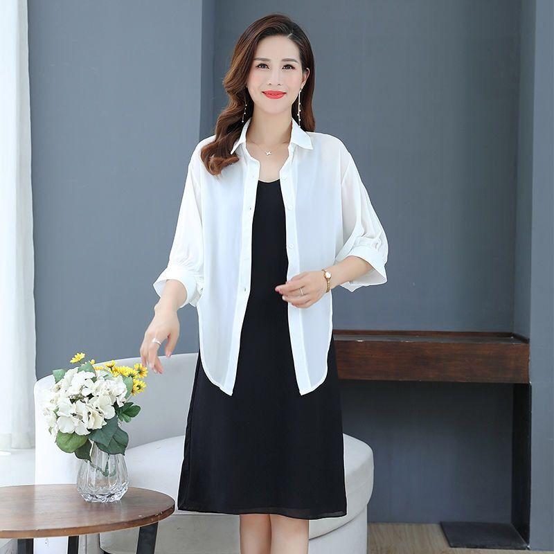 Large Size Female Chiffon Shirt Outside Cardigan Summer Bow Sunscreen Clothes Air Conditioning Shirt Small Shawl Top
