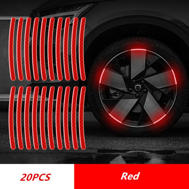 20Pcs Auto Motorcycle Bicycle Car Wheel Hub Reflective Sticker Luminous Stripes Tire Rim Reflective Sticker Night Safety Tape