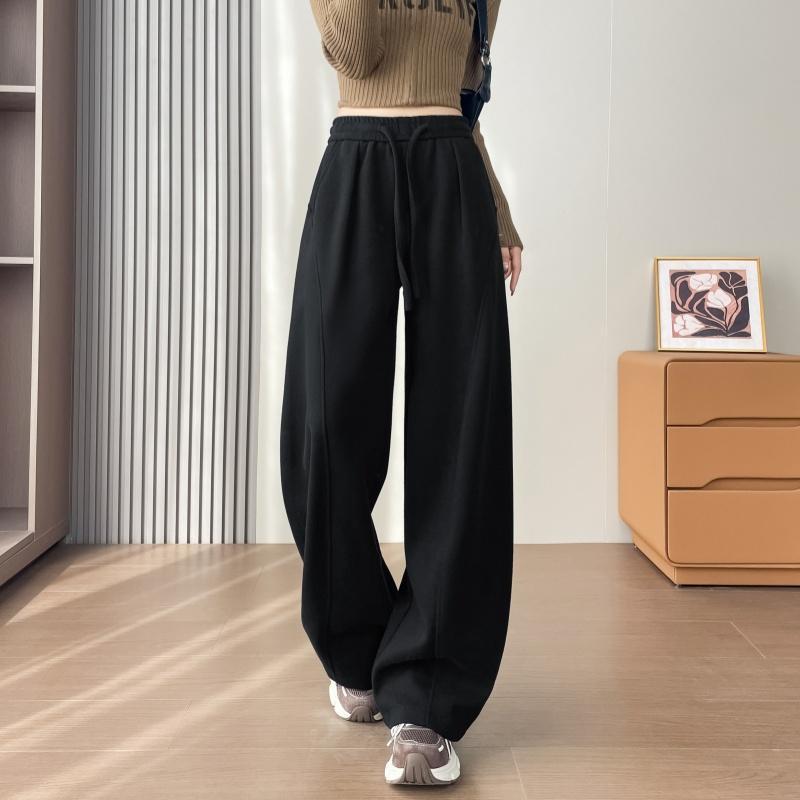 Gray Velvet Thickened Wide-Leg Floor-Length Sports Pants for Petite Women