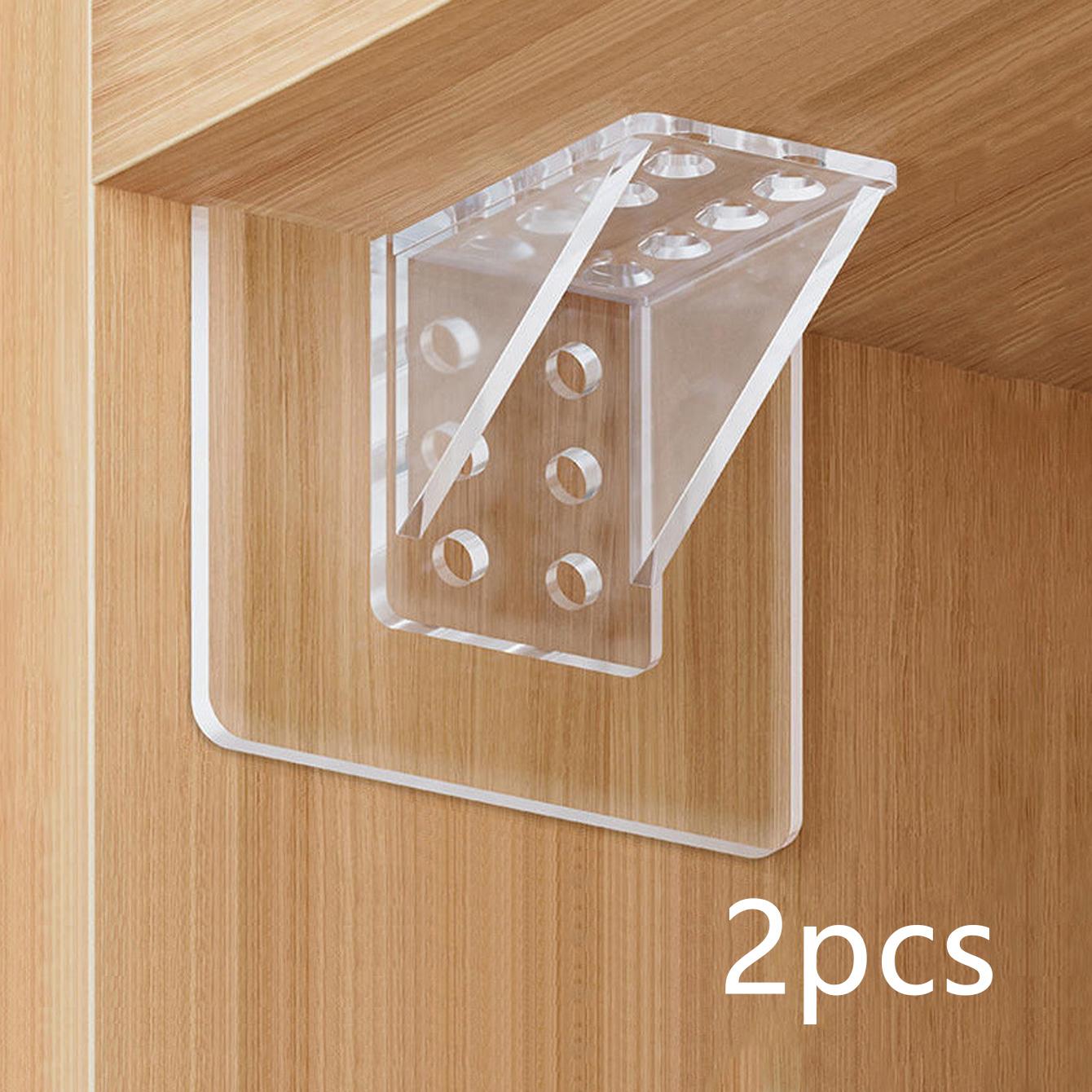 

2/4pcs No-Drill Shelf Support Hooks, Clear Plastic Adhesive Wall-Mounted Brackets for Closet & Cabinet Organization, Easy Instal