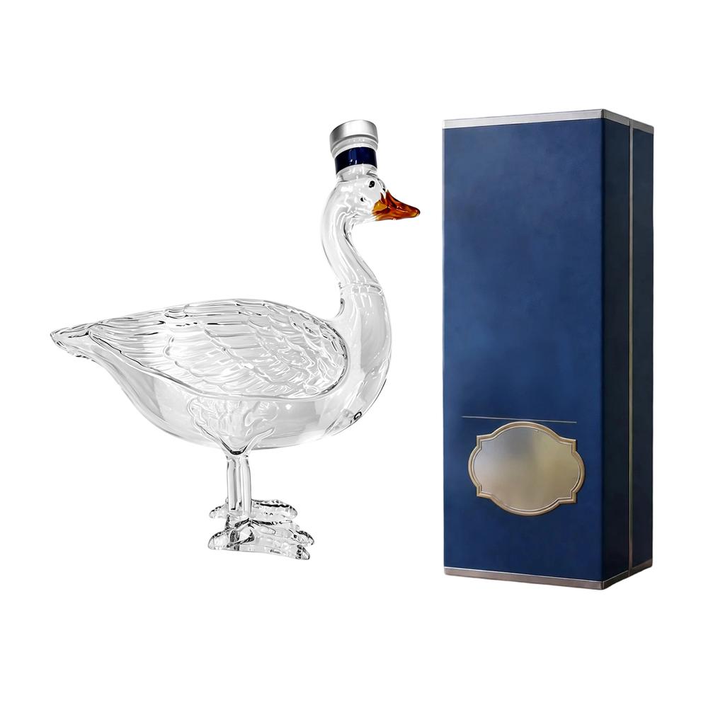 Glass Swan-Shaped Bottle with Detailed Design Standing On Two Legs Decorative Container for Liquids with Matching Gift Box Packaging