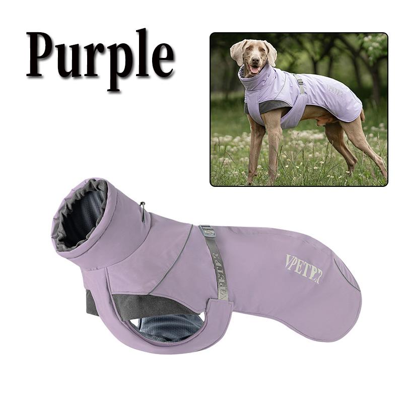 

Large Dog Cold Proof Outdoor Clothing With Reflective Stripe For Dog Autumn Winter Keep Warm Cotton Suit Dog High Neck Clothes XL фиолетовый