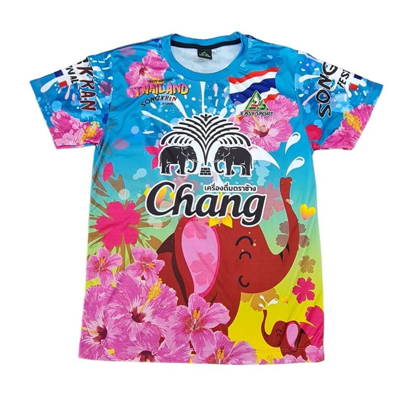Thailand Songkran Festival T Shirt For Man Chang Beer Elephant Print Short Sleeve Quick Dry Casual Top For Songkran Celebration S