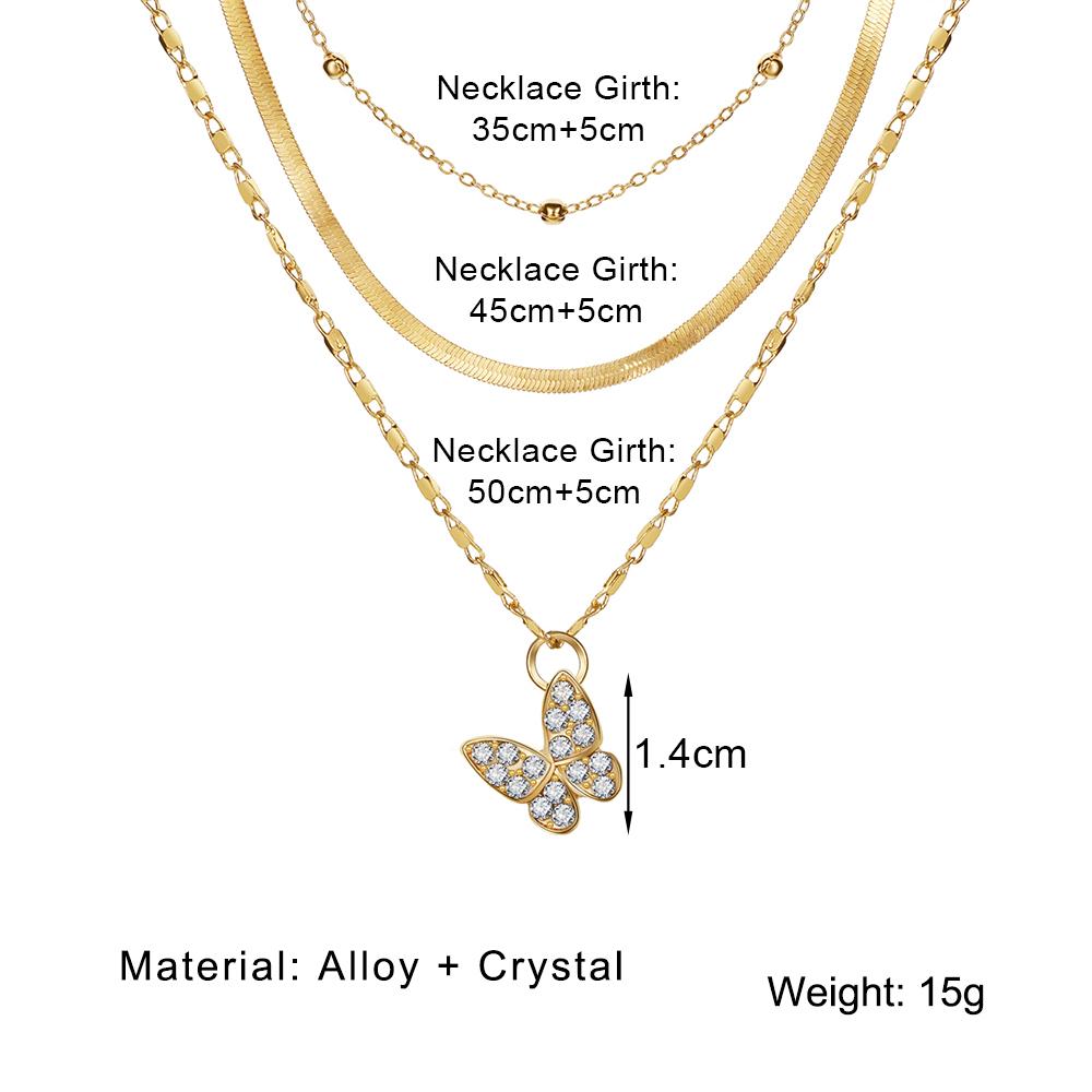Schmetterlings-Anhänger, luxuriöse, elegante Halskette, Temperament-Charm-Pullover-Kette, dreiteiliges Halsketten-Set