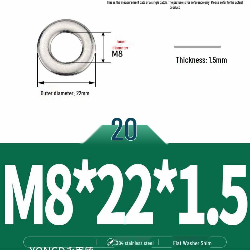 304 Stainless Steel Thickened Flat Washer / Ultra-thin Metal Gasket, Sizes M1.6-M10