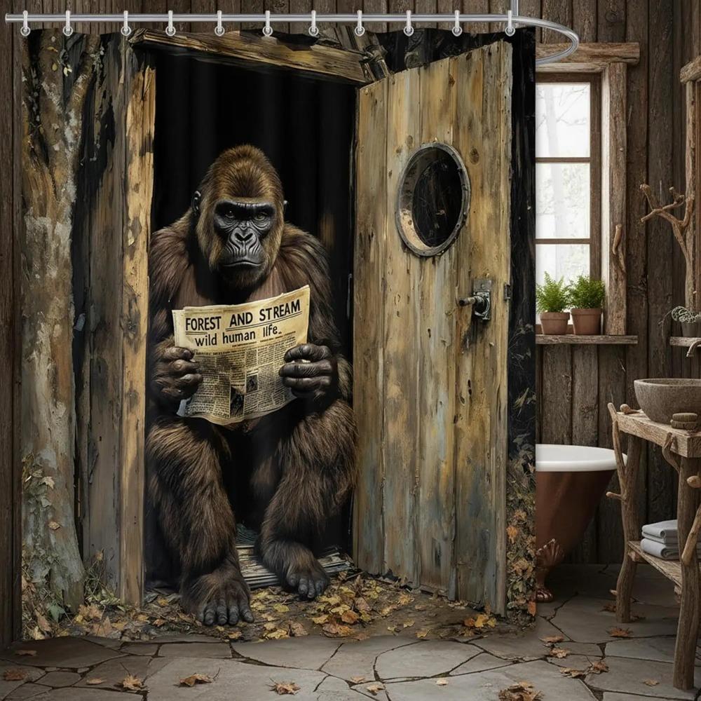 Monika Chen Funny Gorilla Printed Shower Curtain Fancy Humor Chimpanzee Reading Newspaper For Bathroom Decor