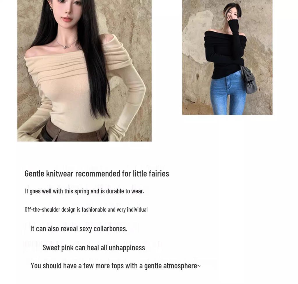 Pulover Tricotat cu Umeri Goi, cu Mâneci Lungi și un Umăr Gol pentru Femei - Top de Primăvară/Toamnă