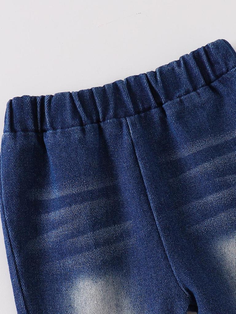 Girls' INS Style Pink Bow Sweatshirt & Denim Flared Pants Set