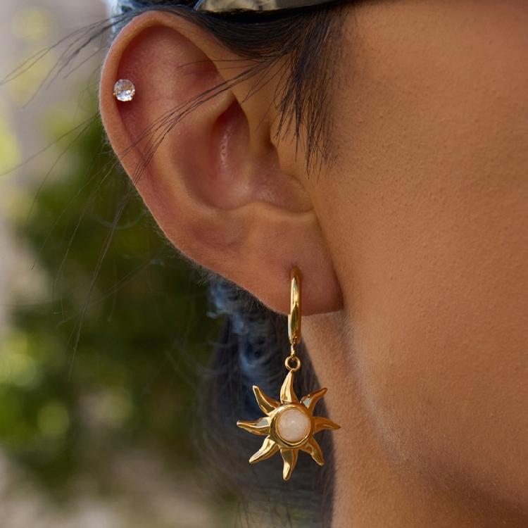 Fashion Sun Pattern Earrings Moonstone Embellished Stainless Steel Party Accessory Gift For Fashion Lovers